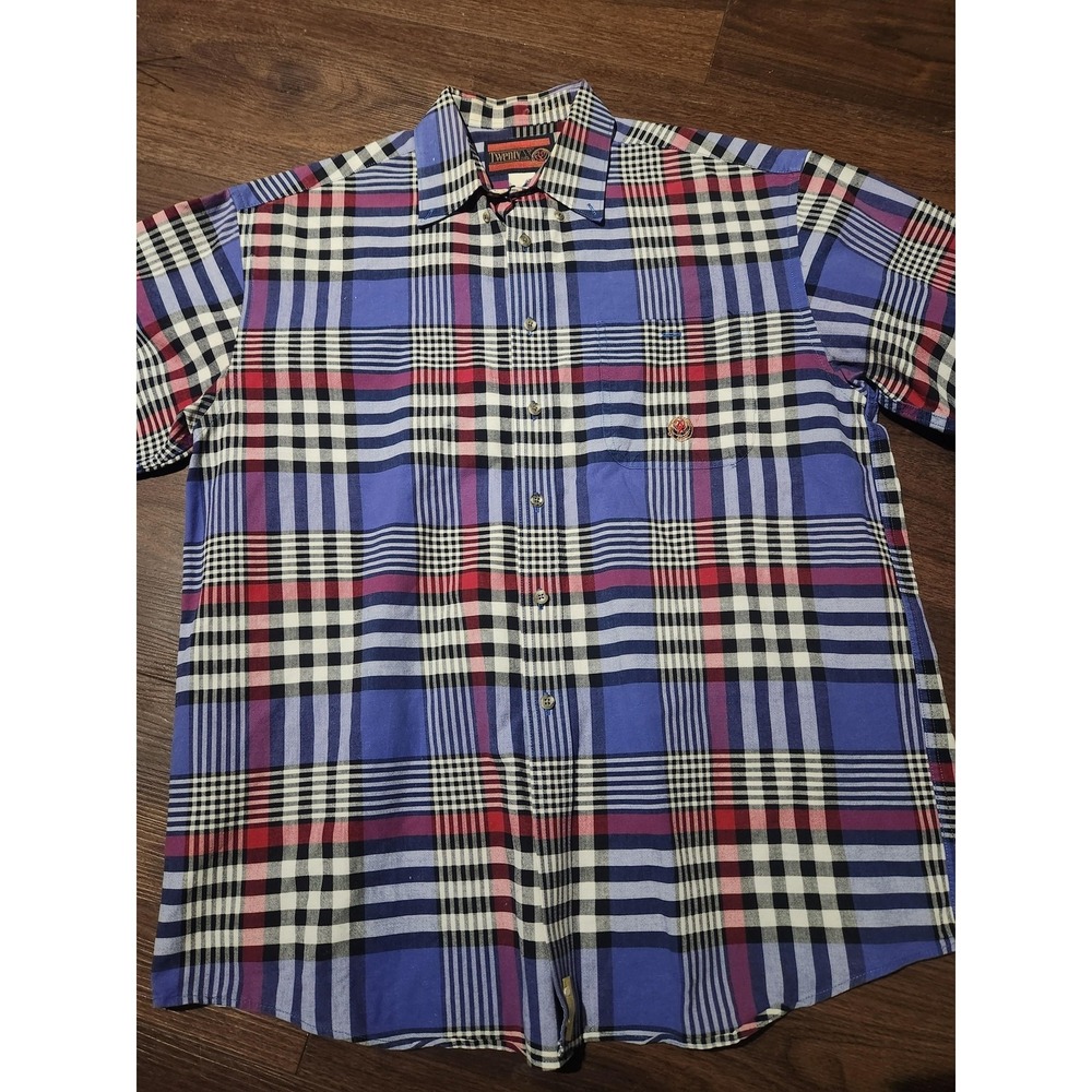 Twenty X Shirt Mens L Blue Plaid Short Sleeve‎ Button Up Western Casual